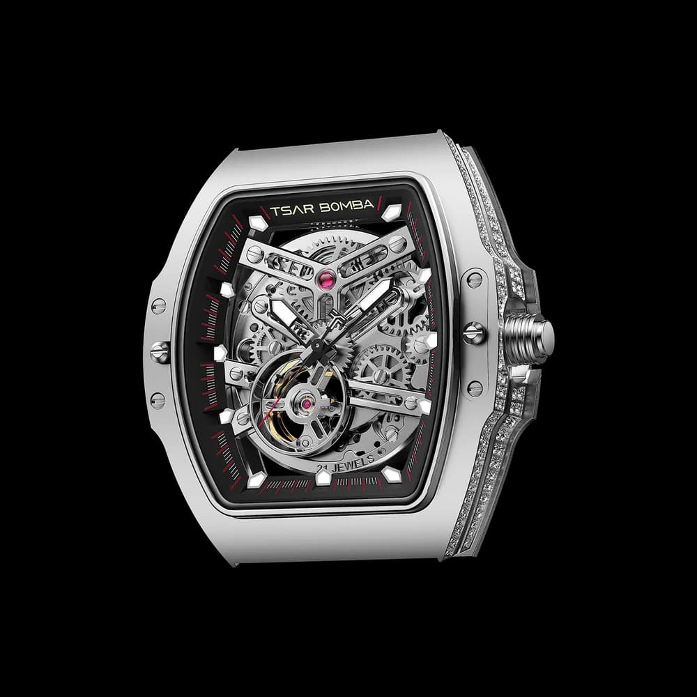 TSAR BOMBA ATOMIC-WATCH — Automatic Cubic Zirconia-Silver Black